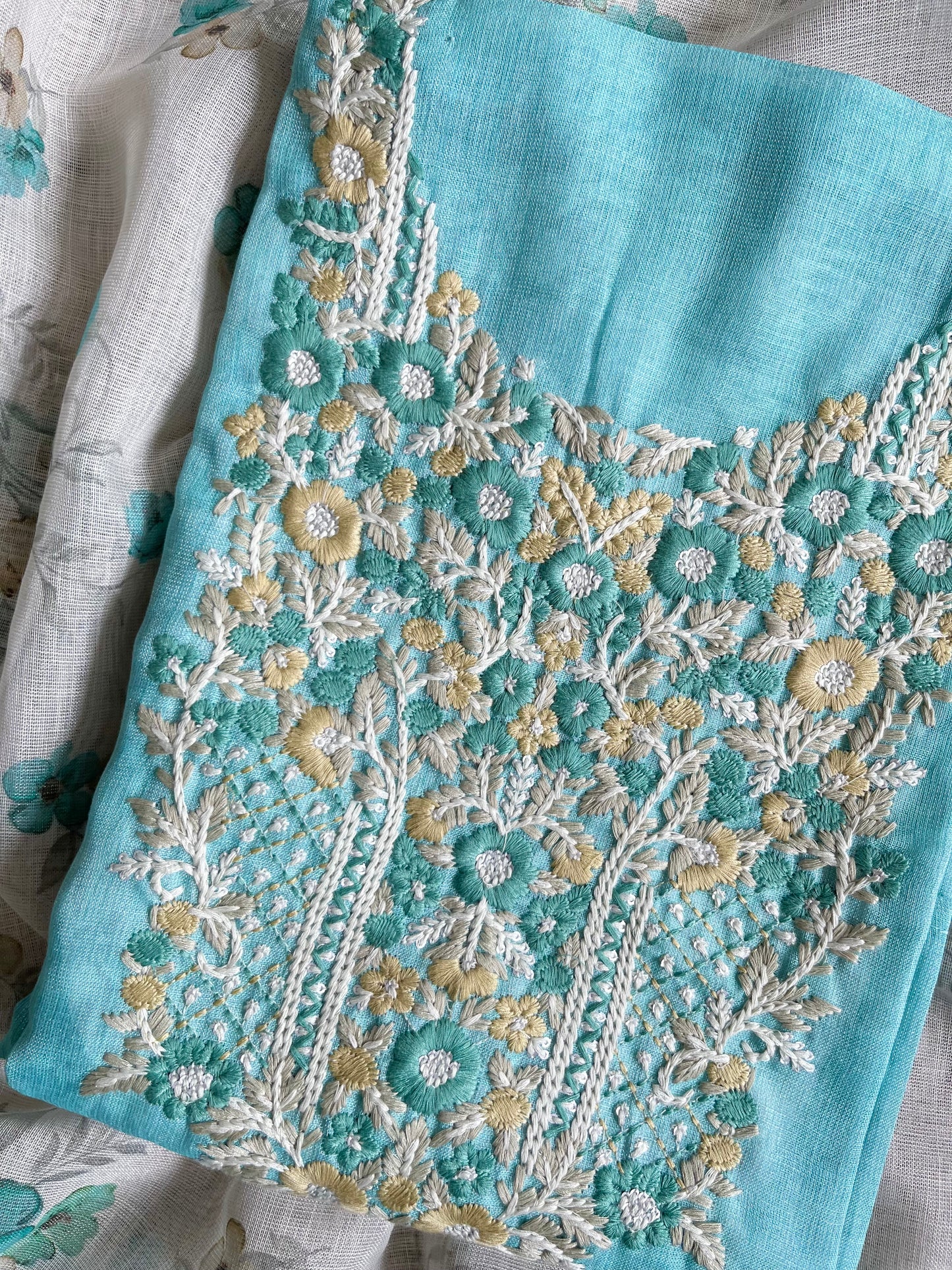 Pure linen Parsi embroidery suits