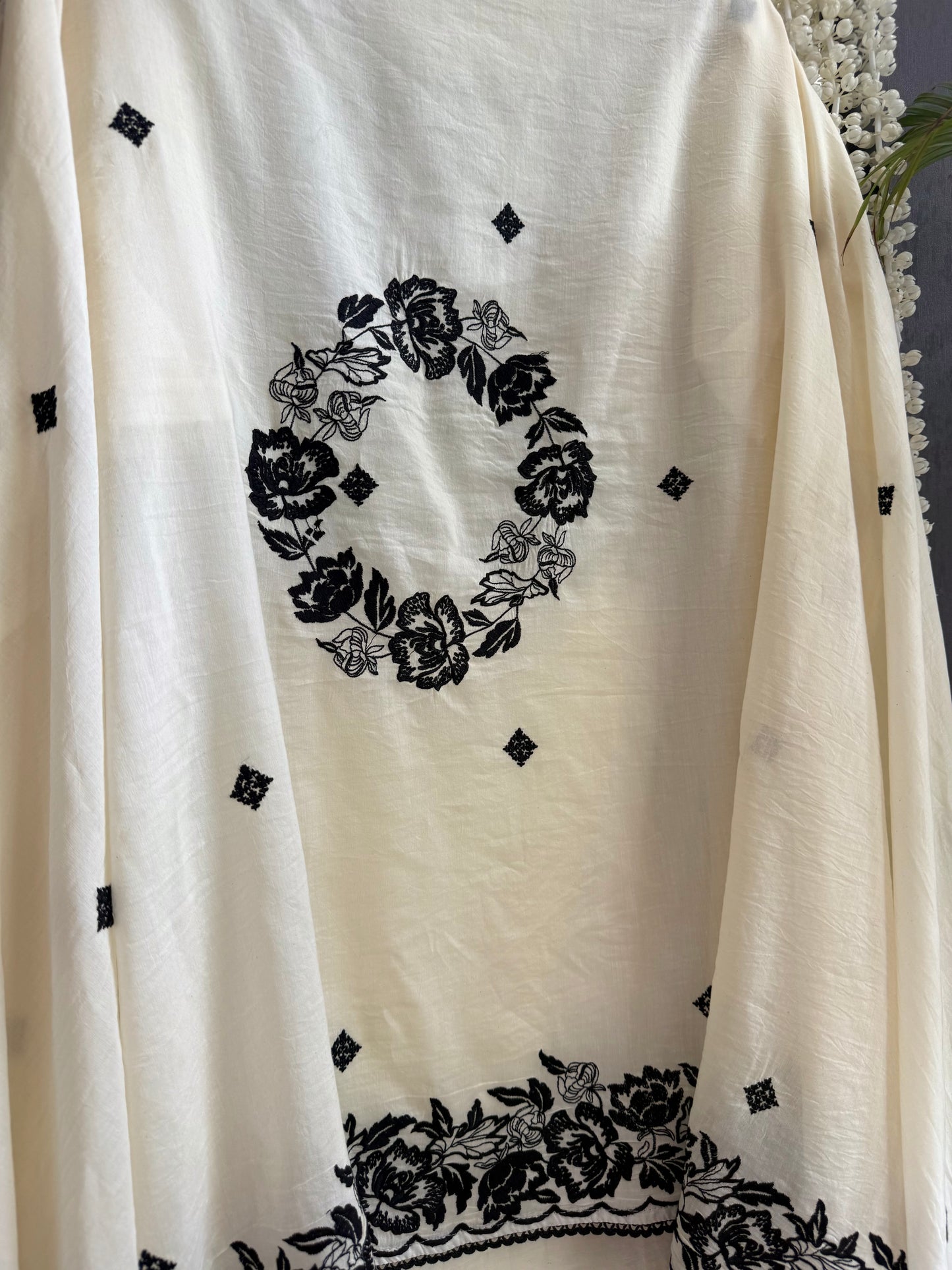 Luxurious Mul chanderi Parsi work florals suit