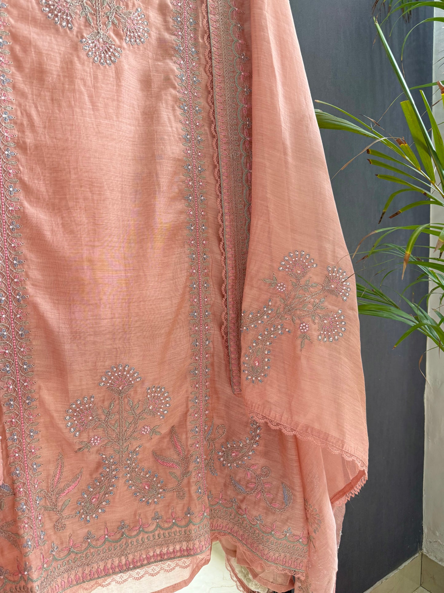 Luxurious Mul chanderi antique dori sitara suit