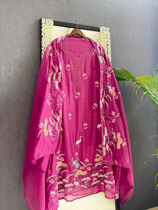 Luxurious Mul chanderi flamingos suit