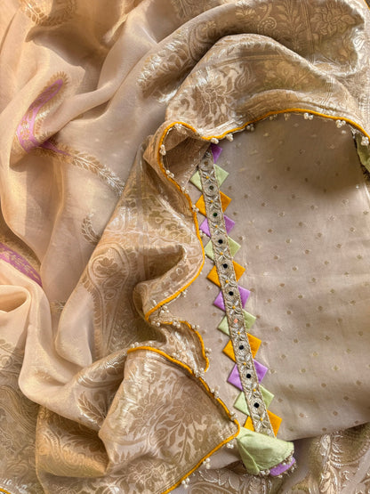 Luxurious aari work Tissue Benarsi silk suit