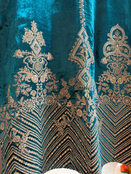 Velvet Marori Aari work Anarkali suit