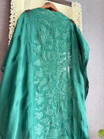 Luxurious organza appliqué work birds suit