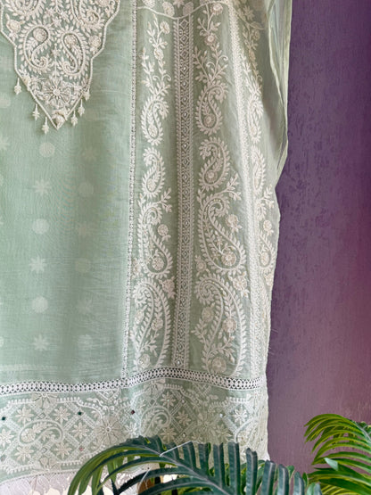 Luxurious Mul chanderi lucknowi handwork suit