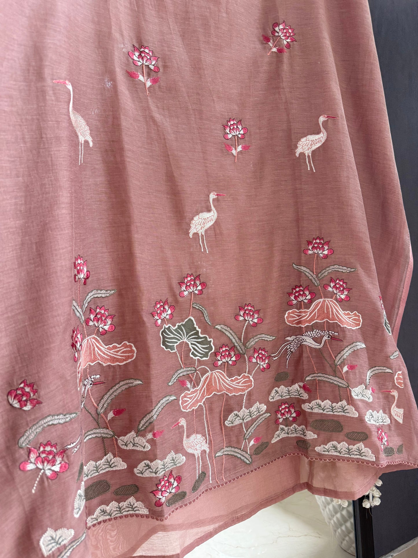 Luxurious Mul chanderi flamingos suit