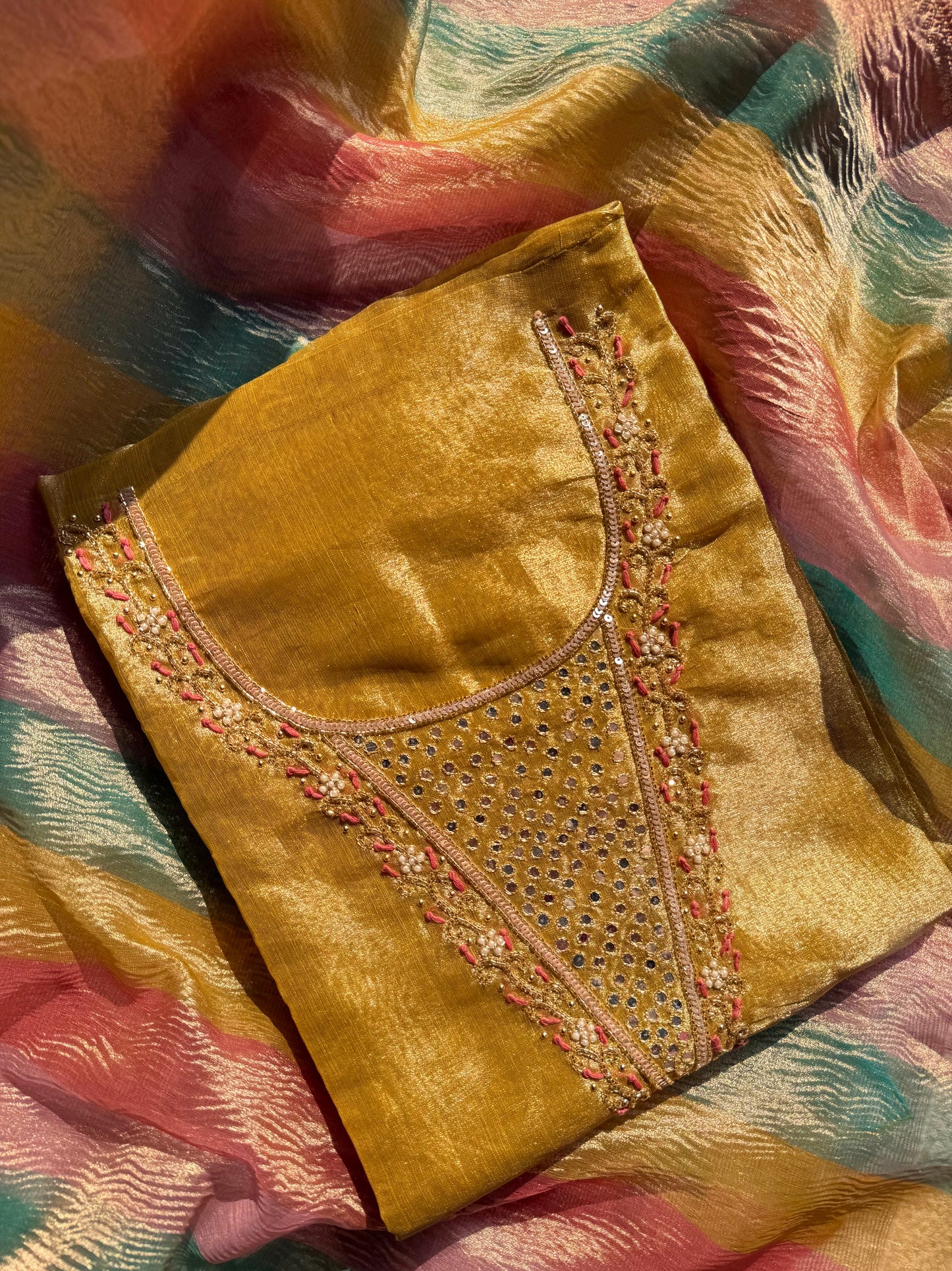 Tissue silk multi color suit