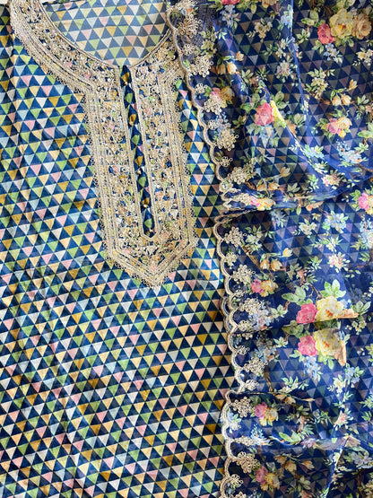 Aari work pearlwork organza suits