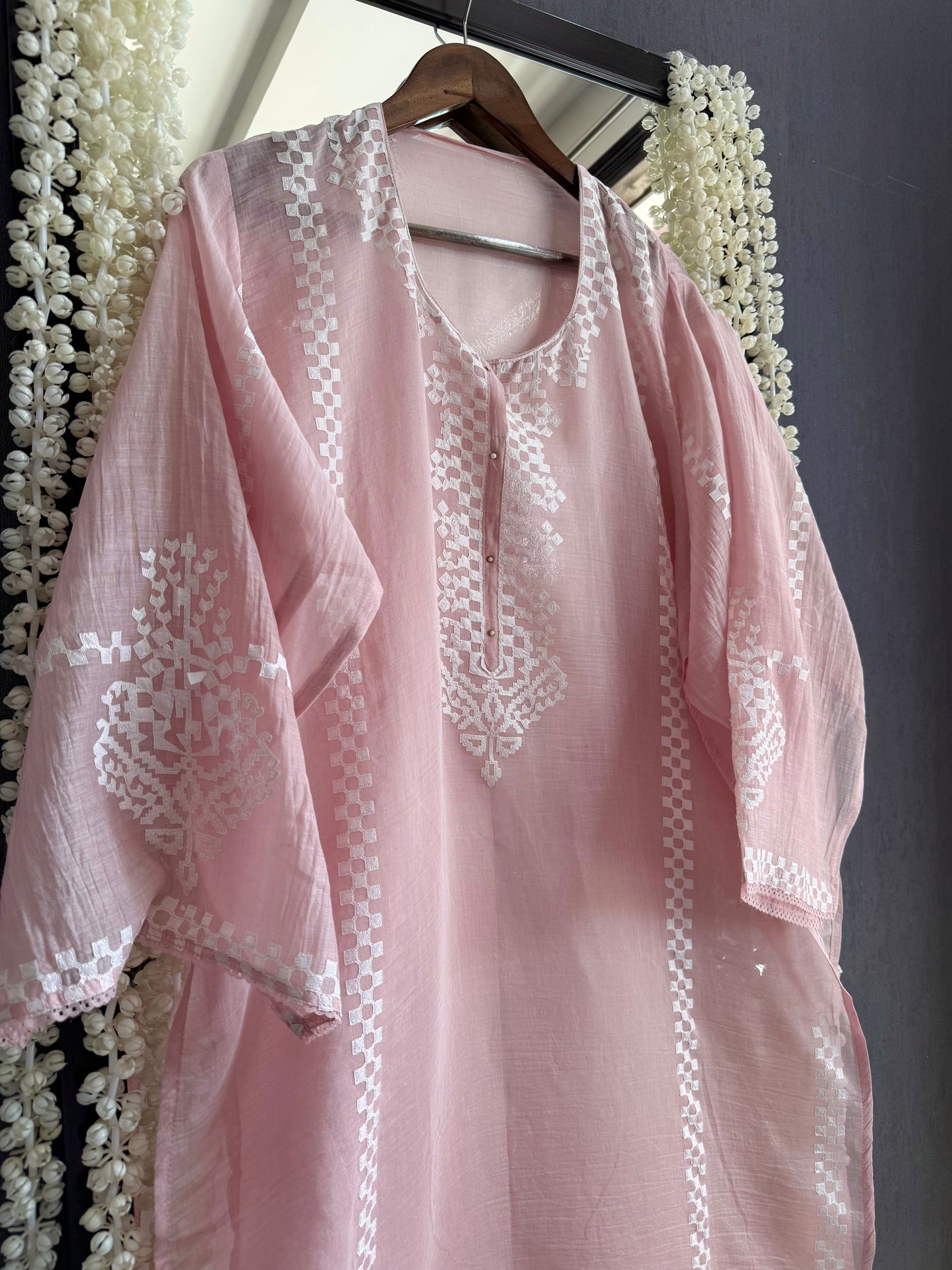 Luxurious Mul chanderi appliqué work suit