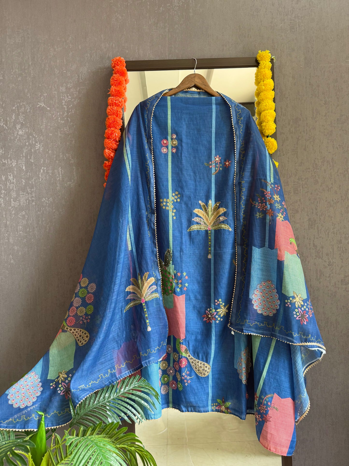 Linen peacock handwork suit