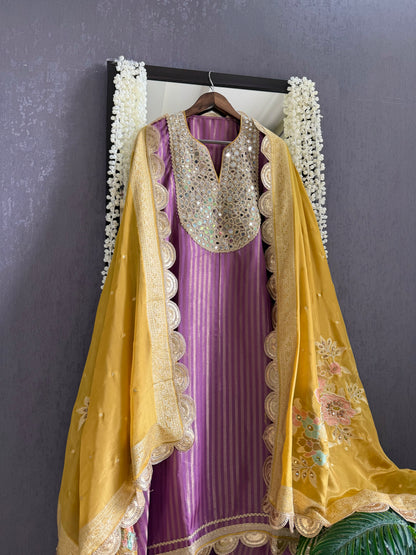 Premium Mirror work tissue benarsi suit