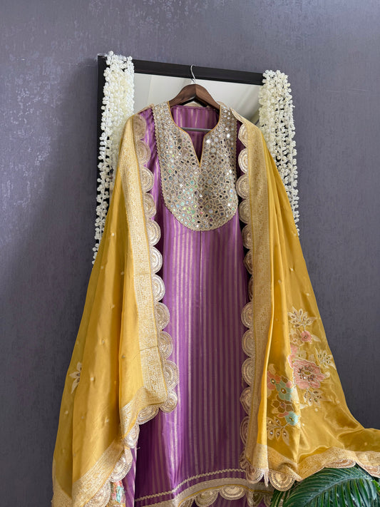 Premium Mirror work tissue benarsi suit
