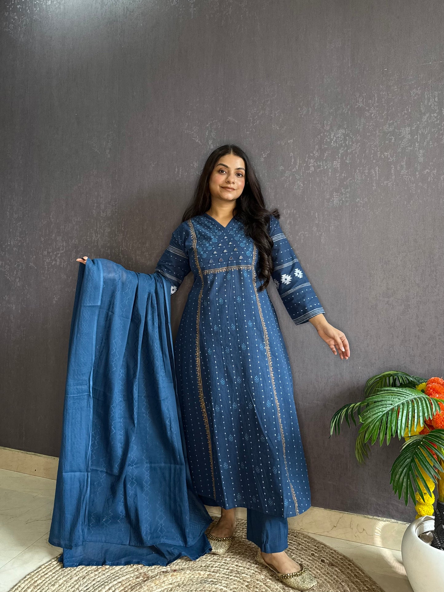 Jamdani Mirror cotton A line suit set