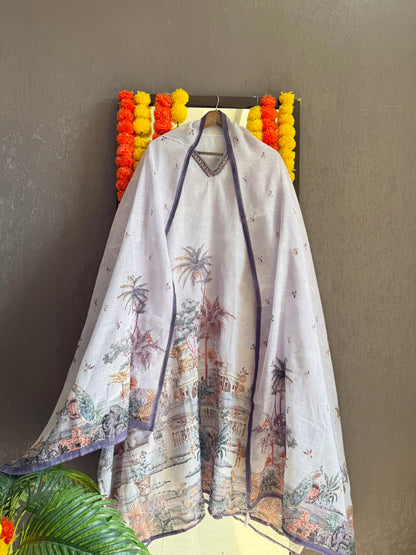 Pure linen frenchknot kantha work suit