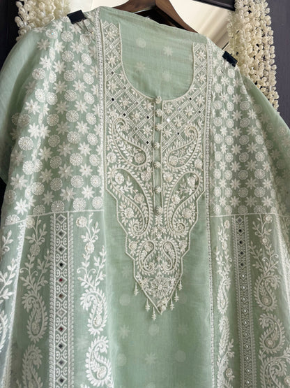 Luxurious Mul chanderi lucknowi handwork suit