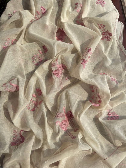 Cotton flamingos and birds embroidered suits