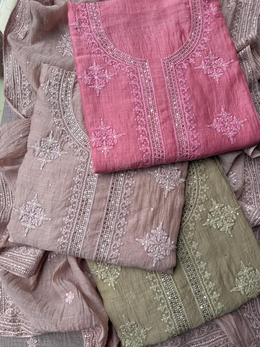 Luxurious Mul chanderi lucknowi handwork suit
