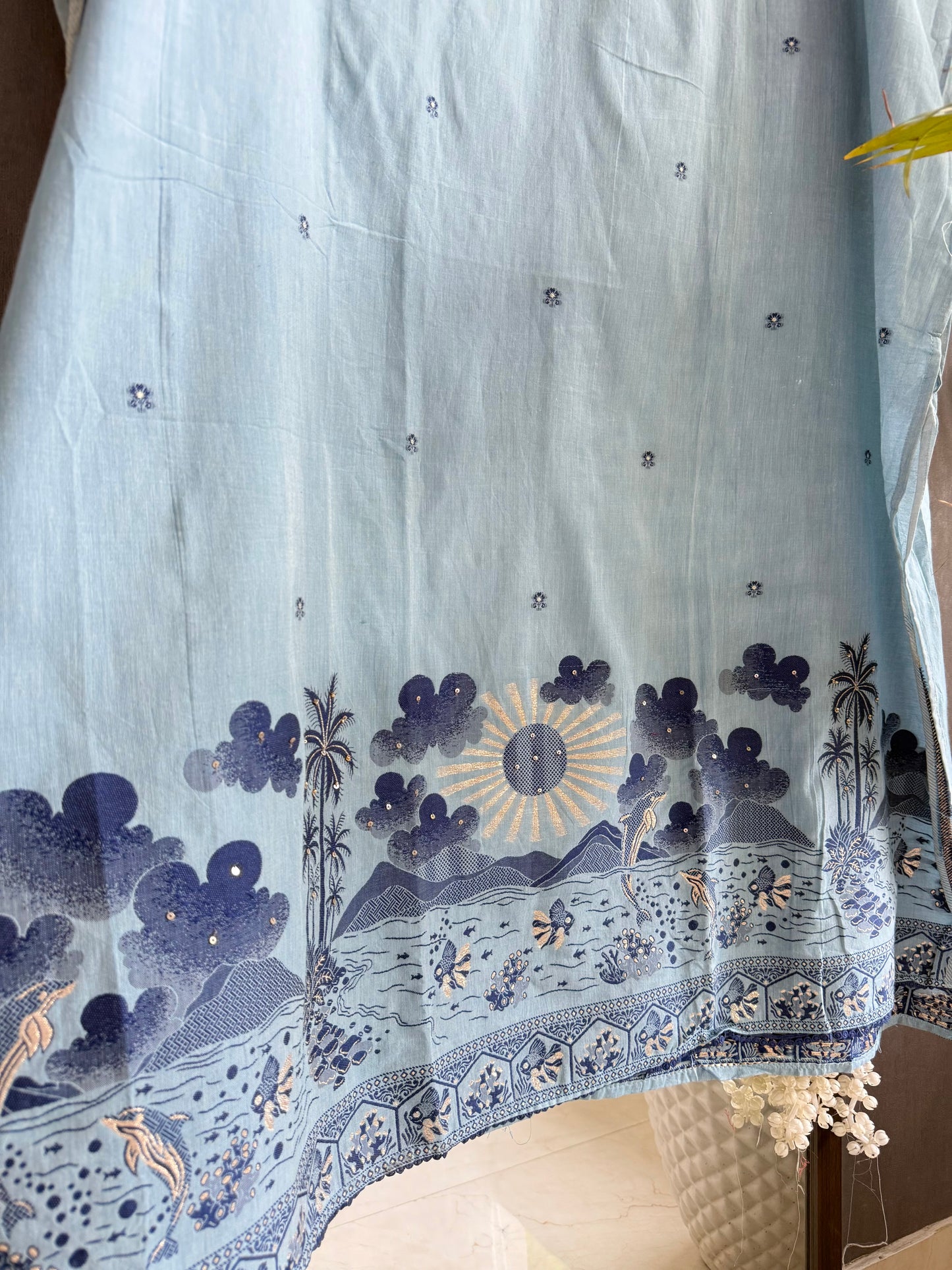 Cotton jamdani ocean dolphin suit
