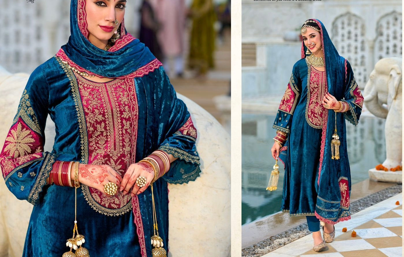 Velvet Front back Marori Aari work suit