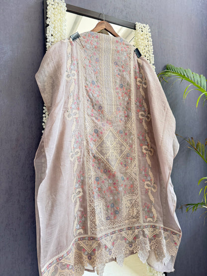 Luxurious Mul chanderi bow crossstitch suit