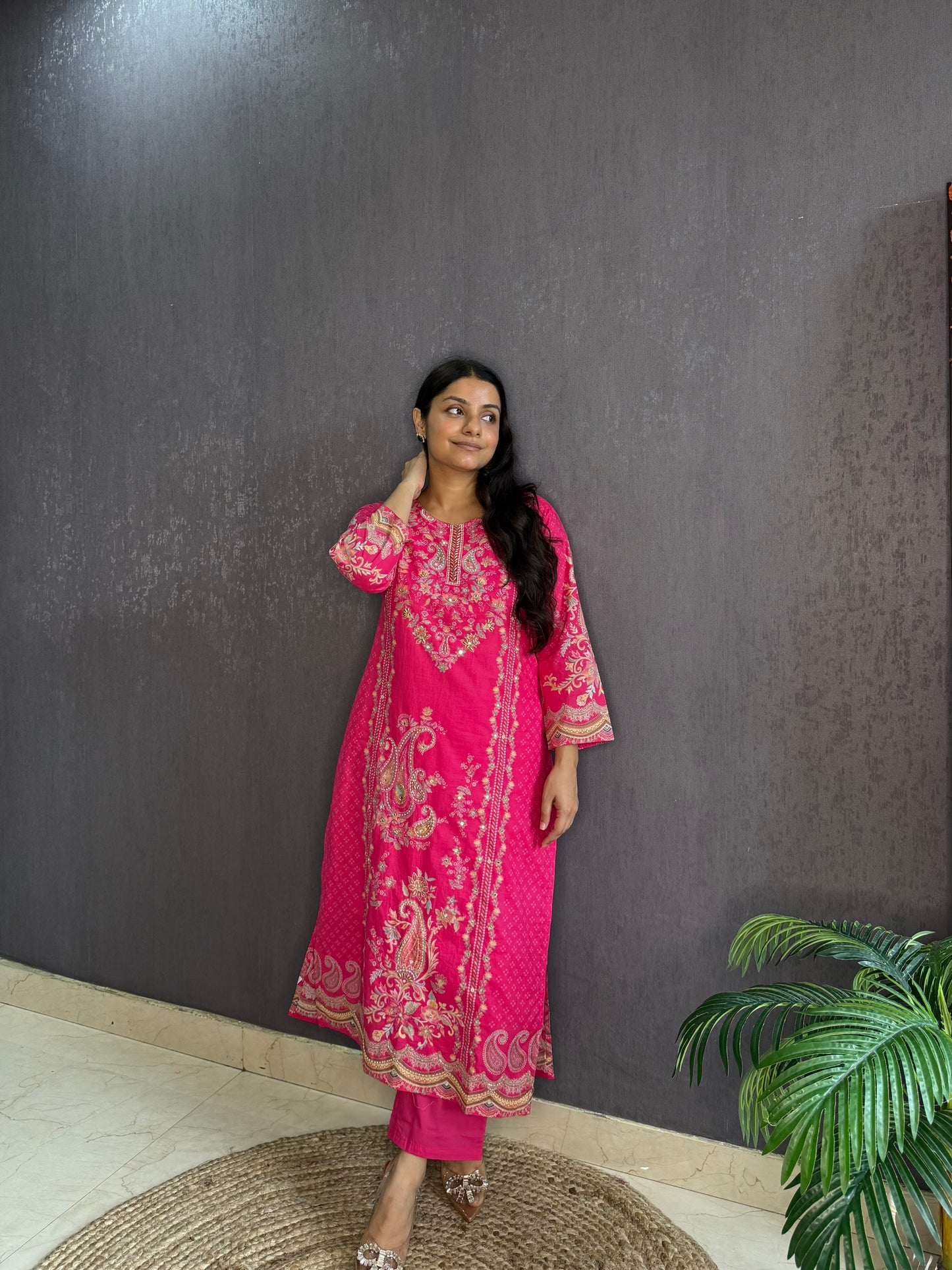 Pure cotton printed handwork kurta set