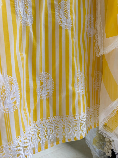 Striped cotton Lucknowi suit