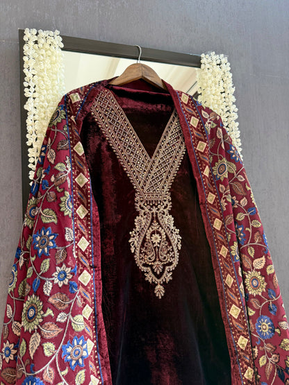 Velvet hand work suit