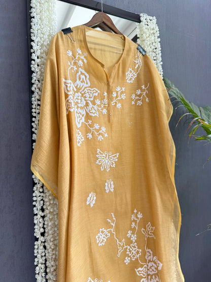 Luxurious Mul chanderi appliqué butterfly suit