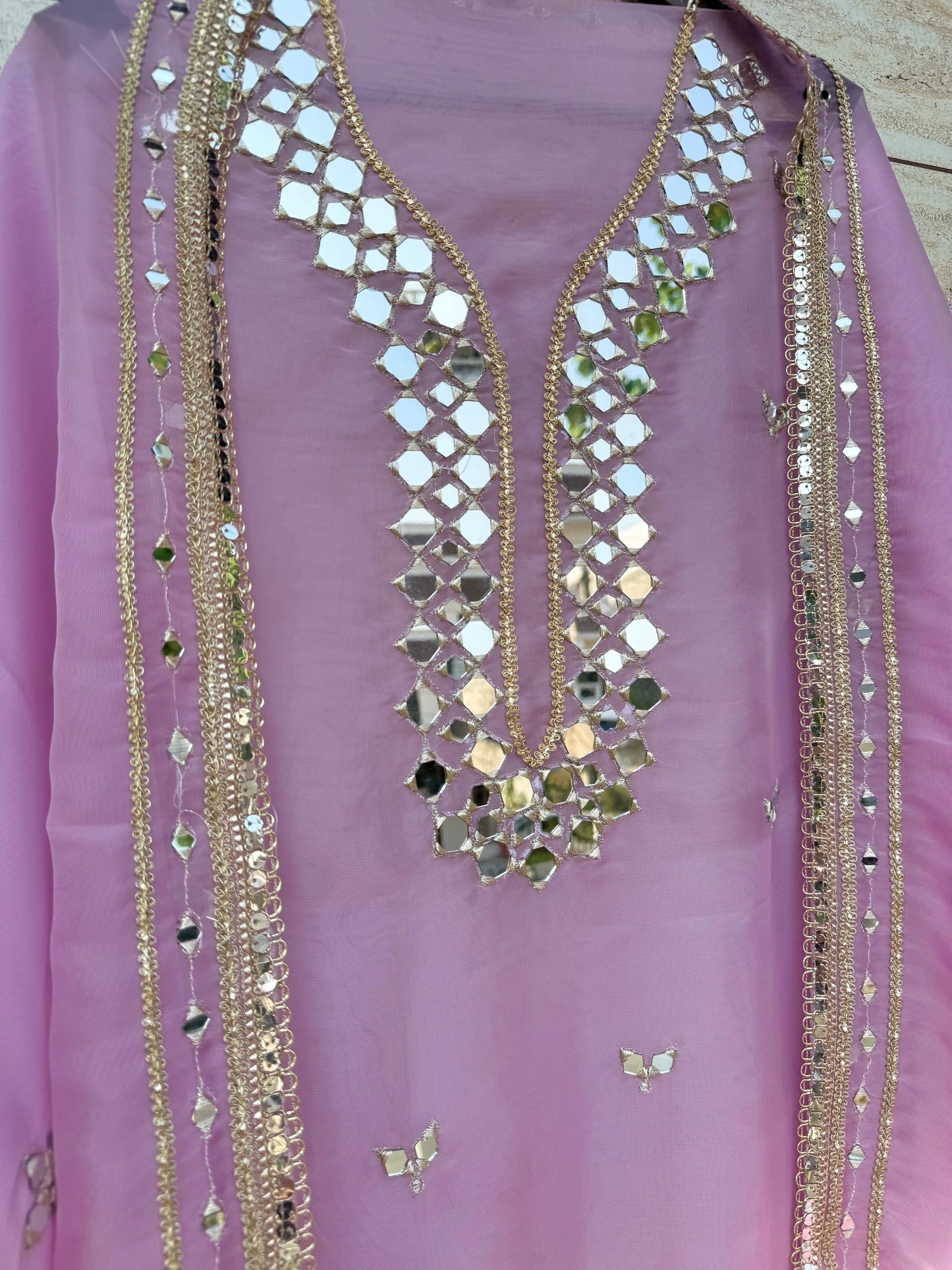 Premium Mirror work organza suit