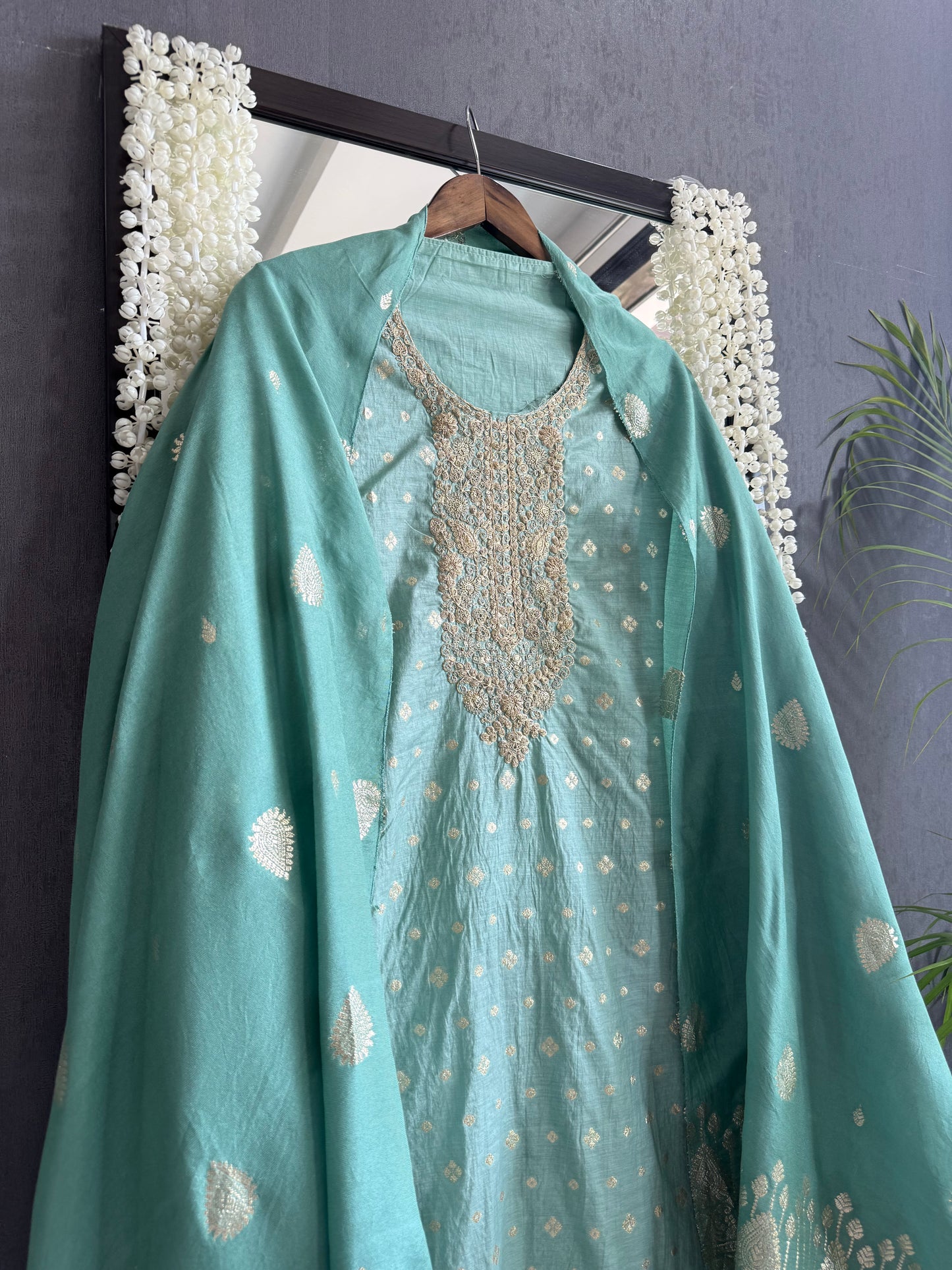 Semi Benarsi silk aari work suit