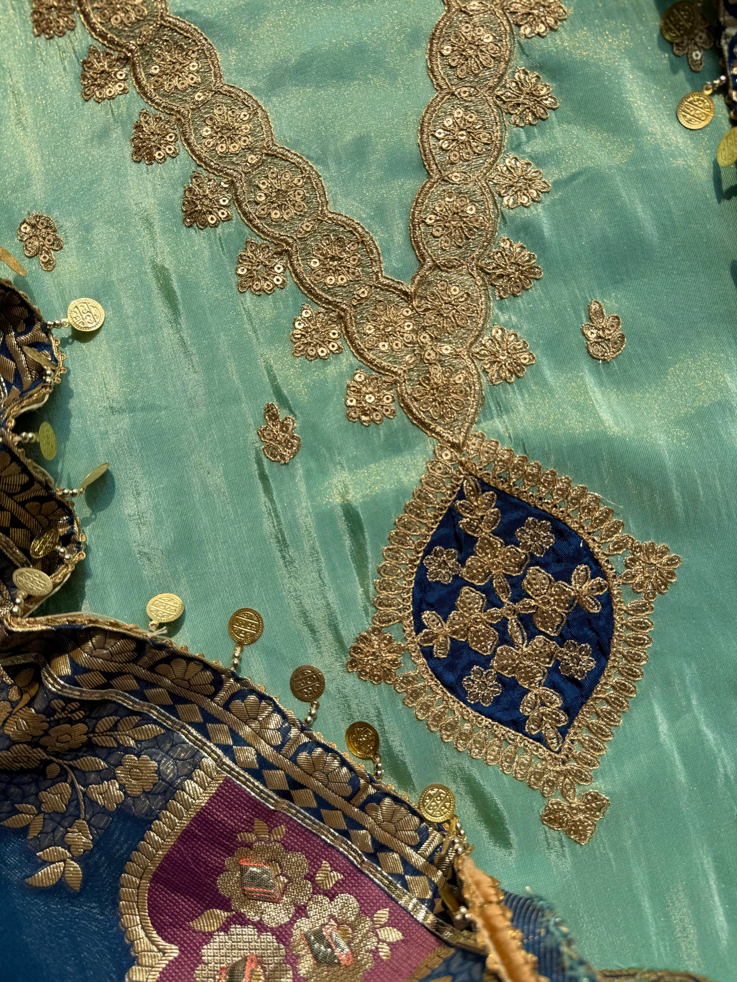 Tissue silk Aari work Meenakari suit