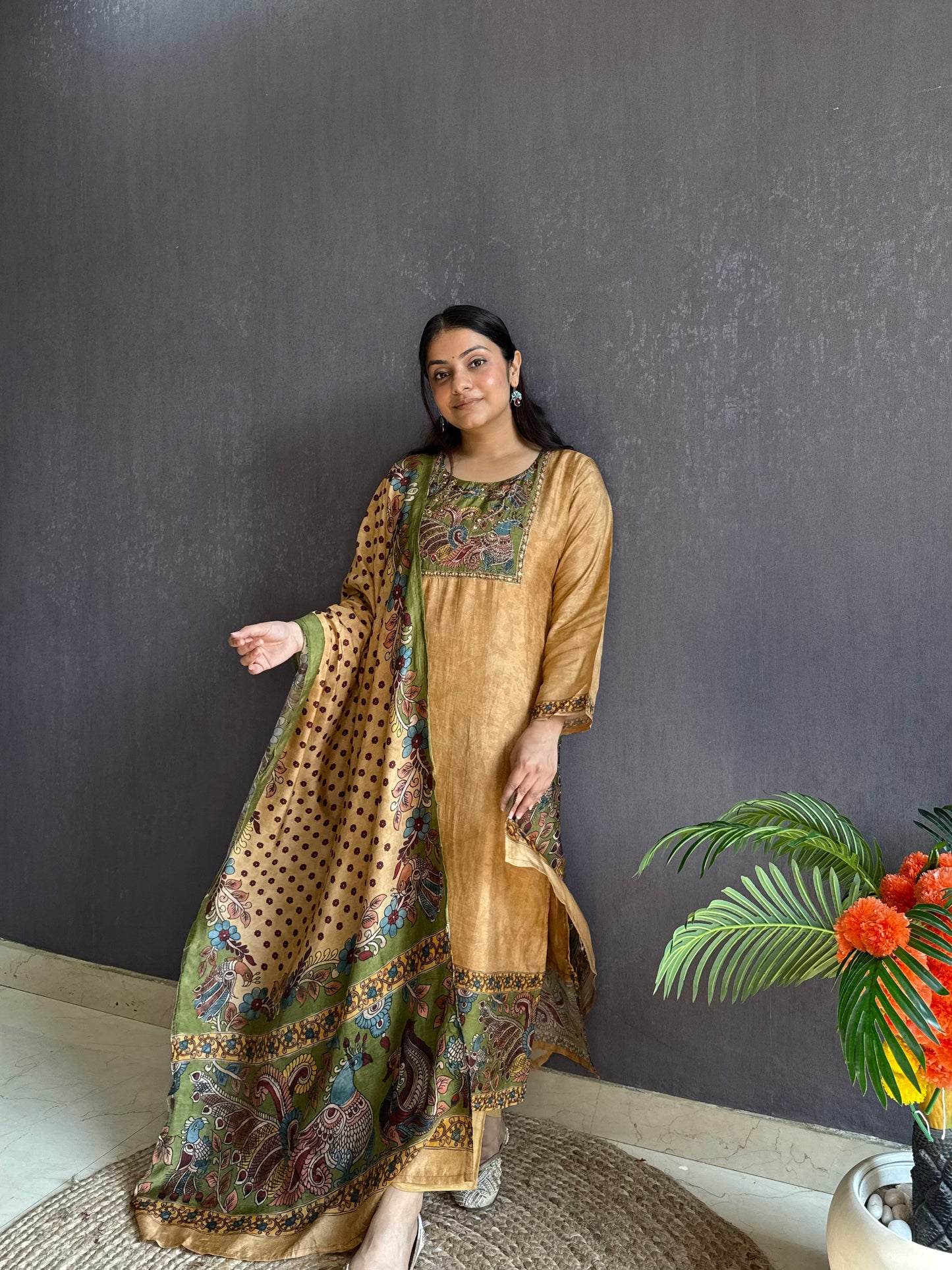 Tussar kalamkari suit set
