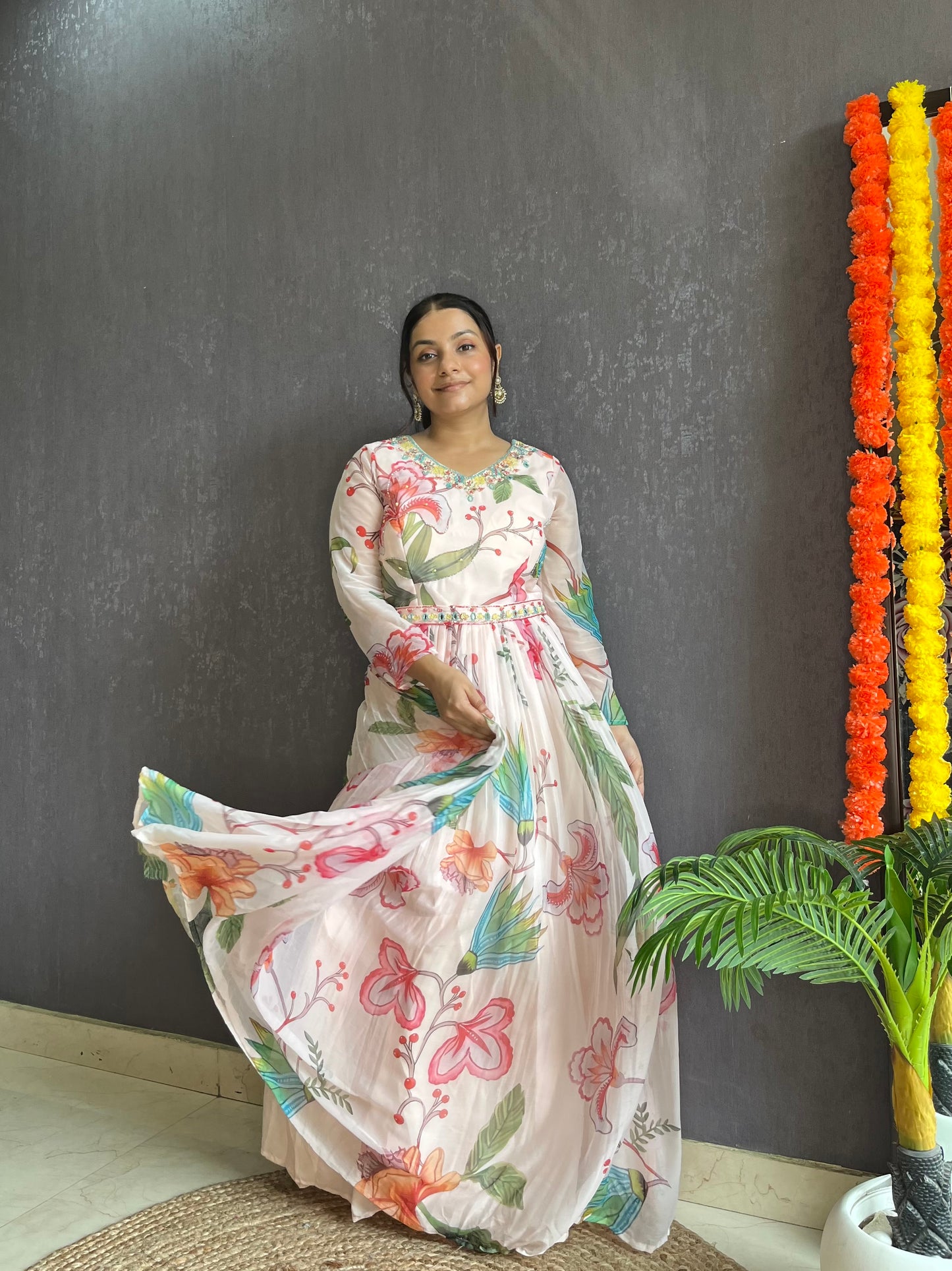 Floral handwork Anarkali dress