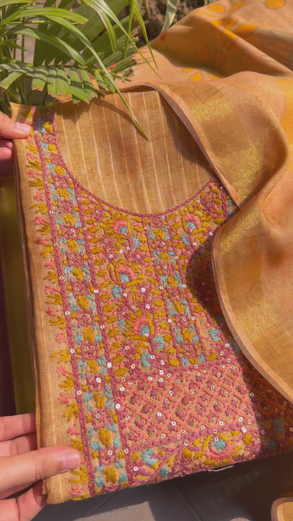 Pure linen kanthawork suit